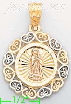 14K Gold Virgin of Guadalupe Stamp Charm Pendant - Click Image to Close