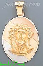 14K Gold Jesus Christ Face 3Color Engraved Charm Pendant - Click Image to Close