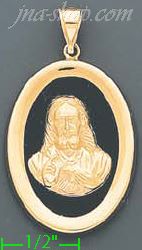 14K Gold Sacred Heart of Jesus Onyx Charm Pendant - Click Image to Close