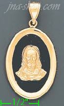 14K Gold Sacred Heart of Jesus Onyx Charm Pendant - Click Image to Close