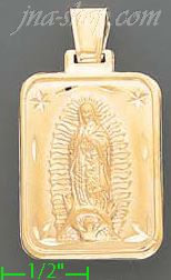 14K Gold Virgin of Guadalupe Hollow Charm Pendant - Click Image to Close