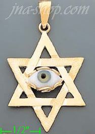 14K Gold David's Star w/Evil Eye Assorted Charm Pendant - Click Image to Close