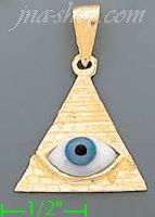 14K Gold Pyramid w/Evil Eye Assorted Charm Pendant - Click Image to Close