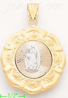 14K Gold Virgin of Guadalupe w/Roses Assorted Charm Pendant - Click Image to Close