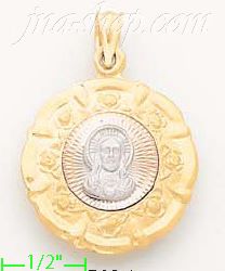 14K Gold Sacred Heart of Jesus w/Roses Assorted Charm Pendant - Click Image to Close