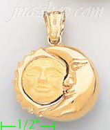 14K Gold Sun & Moon Assorted Charm Pendant - Click Image to Close