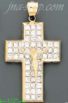 14K Gold Crucifix Multi CZ Cross Charm Pendant - Click Image to Close