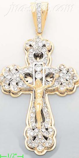 14K Gold Crucifix Multi CZ Cross Charm Pendant - Click Image to Close