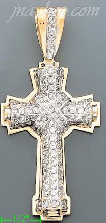 14K Gold Multi CZ Cross Charm Pendant - Click Image to Close