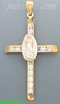 14K Gold Virgin of Guadalupe CZ Cross Charm Pendant - Click Image to Close