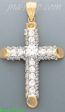 14K Gold CZ Cross Charm Pendant - Click Image to Close