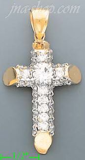 14K Gold CZ Cross Charm Pendant - Click Image to Close