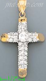 14K Gold CZ Cross Charm Pendant - Click Image to Close