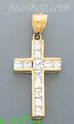 14K Gold CZ Cross Charm Pendant - Click Image to Close