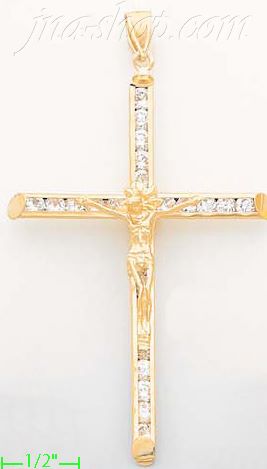 14K Gold Crucifix CZ Cross Charm Pendant - Click Image to Close