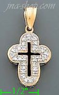 14K Gold CZ Cross Charm Pendant - Click Image to Close