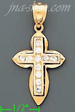 14K Gold CZ Cross Charm Pendant - Click Image to Close