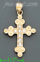 14K Gold CZ Cross Charm Pendant - Click Image to Close