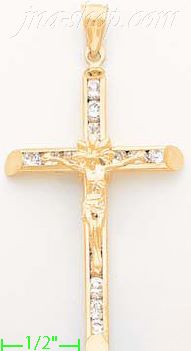 14K Gold Crucifix CZ Cross Charm Pendant - Click Image to Close