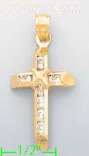 14K Gold CZ Cross Charm Pendant - Click Image to Close