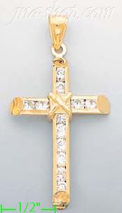 14K Gold CZ Cross Charm Pendant - Click Image to Close