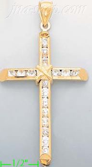 14K Gold CZ Cross Charm Pendant - Click Image to Close