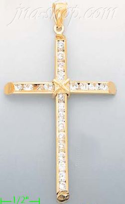 14K Gold CZ Cross Charm Pendant - Click Image to Close