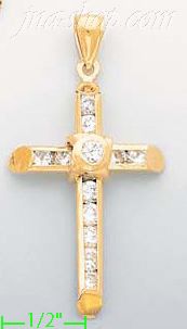 14K Gold CZ Cross Charm Pendant - Click Image to Close