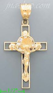 14K Gold Cross Crucifix Motion CZ Charm Pendant - Click Image to Close