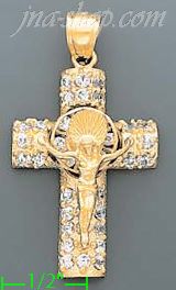 14K Gold Cross Crucifix Motion CZ Charm Pendant - Click Image to Close