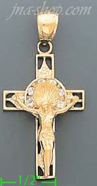 14K Gold Cross Crucifix Motion CZ Charm Pendant - Click Image to Close