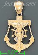 14K Gold Anchor Crucifix Motion CZ Charm Pendant - Click Image to Close