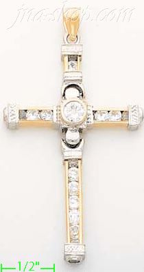 14K Gold Cross Motion CZ Charm Pendant - Click Image to Close