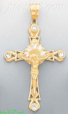 14K Gold Cross Crucifix Motion CZ Charm Pendant - Click Image to Close