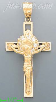 14K Gold Cross Crucifix Motion CZ Charm Pendant - Click Image to Close