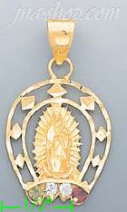 14K Gold Virgin of Guadalupe CZ Charm Pendant - Click Image to Close