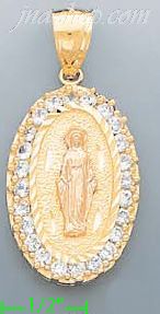 14K Gold Virgin Mary CZ Charm Pendant - Click Image to Close