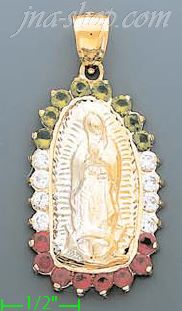 14K Gold Virgin of Guadalupe CZ Charm Pendant - Click Image to Close