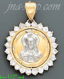 14K Gold Sacred Heart of Jesus CZ Charm Pendant - Click Image to Close