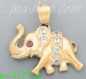 14K Gold Elephant CZ Charm Pendant - Click Image to Close