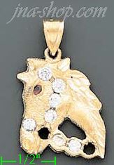 14K Gold Horse Head CZ Charm Pendant - Click Image to Close