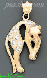 14K Gold Panther CZ Charm Pendant - Click Image to Close