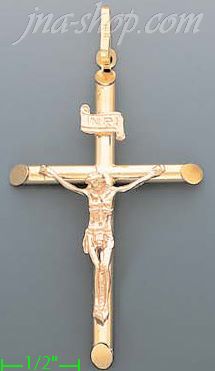 14K Gold Tubular Cross Crucifix Charm Pendant - Click Image to Close