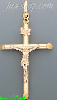 14K Gold Tubular Cross Crucifix Charm Pendant - Click Image to Close