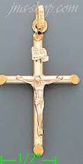 14K Gold Tubular Cross Crucifix Charm Pendant - Click Image to Close