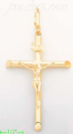 14K Gold Tubular Cross Crucifix Charm Pendant - Click Image to Close