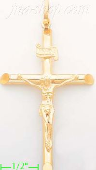 14K Gold Tubular Cross Crucifix Charm Pendant - Click Image to Close