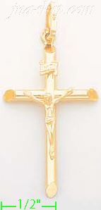 14K Gold Tubular Cross Crucifix Charm Pendant - Click Image to Close