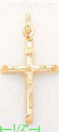 14K Gold Tubular Cross Crucifix Charm Pendant - Click Image to Close