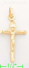 14K Gold Tubular Cross Crucifix Charm Pendant - Click Image to Close